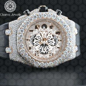 Charm_Jewells Men's Luxury Watch 40mm Stainless Steel Case Diamond Encrusted Analog Mechanical <b>Chronograph</b> Leather Band Auto - Product Image 4