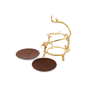 2-Tier Wooden Cake <b>Stand</b> With Golden <b>Bird</b> Branch Frame, Elegant Countertop Display Tray For Wedding And Luxury Home decoration - Product Image 5