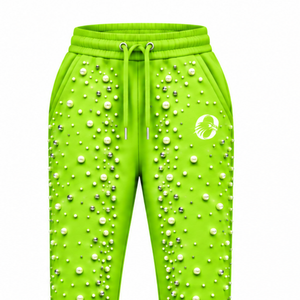 Lime Green Pearl Beaded Jogger Pants <b>Women</b> Luxury Embellished Drawstring Sweatpants Casual Streetwear Fleece <b>Trousers</b> Customized - Product Image 3