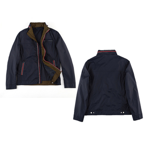Men's Navy Blue Bomber Jacket Stand Collar <b>Covered</b> <b>Button</b> Closure Breathable Windproof Casual Winter Woolen Polyester Shell - Product Image 3
