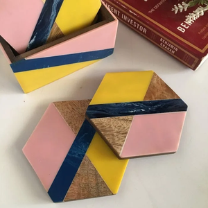 Custom FAIZA CRAFT Rectangle Resin <b>Coaster</b> Modern Design Eco-Friendly 4X4 Inches Uttar Pradesh for Hotel Home Restaurant Use - Product Image 6