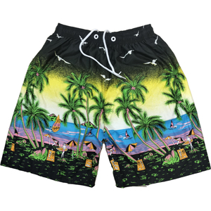 Shorts de bain mi-longs 100 % polyester à séchage rapide pour hommes avec cordon de serrage – En stock à prix abordable - Product Image 1