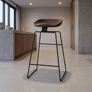 Taburete de Bar Moderno, Ecológico y Duradero de Madera con Asiento de Madera Maciza y Patas de Metal para Cafetería y Decoración de Interiores - Product Image 2