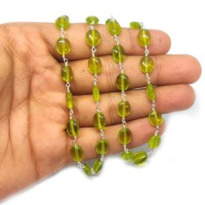 Chaîne élégante en péridot hydroforythique, style chapelet, enroulée sur fil, avec pierres vertes polies, pour la fabrication de bijoux faits main, en gros - Product Image 3