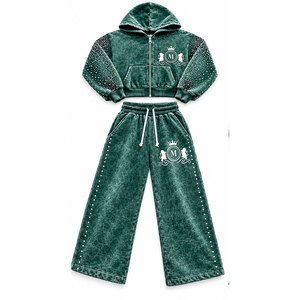 Ensemble de survêtement Mudassar à capuche avec fermeture éclair, longueur intégrale, strass, 450 GSM, 100% coton, vêtements décontractés pour adultes, style hiver - Product Image 6
