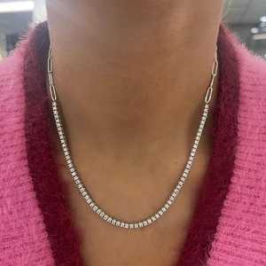 3 Ct Half Tennis Half Paperclip Chain Pave Round Lab Grown Diamond Necklaces 14K 18K <b>Solid</b> <b>Gold</b> 17inches Lobster clasp Wholesale - Product Image 1