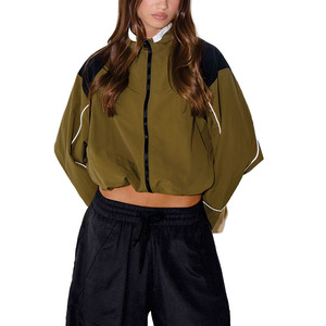 Custom Women Cropped Track Windbreaker <b>Jacket</b> <b>Lightweight</b> Streetwear Waterproof Striped Zip Up Outerwear OEM <b>jacket</b> for men USA - Product Image 2