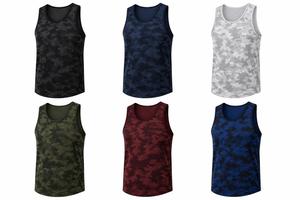 เสื้อกล้ามคอกลมผู้ชายลายพราง แห้งเร็ว ผ้าถักโพลีเอสเตอร์ ทรงสปอร์ต สีดำเทา ดีไซน์ทันสมัย - Product Image 6