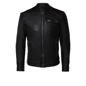 2026 <b>Men's</b> Solid Color Genuine <b>Leather</b> <b>Jacket</b> Stand Collar Zipper Closure Slim Fit Regular Length <b>Jacket</b> Available For Sale - Product Image 1
