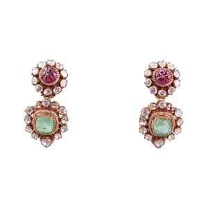 Floral CZ Stud Earrings With <b>Pearl</b> Accent In Gold Finish Elegant Indian Festive <b>Jewelry</b> Earrings <b>Set</b> 925 Sterling Silver - Product Image 4