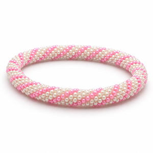 Bracelet tendance et mignon pour femme Ahana, en perles de verre, rayé rose et blanc, bijou de mode, cadeau pour anniversaire - Product Image 1