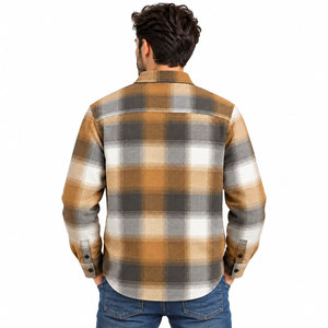 Chemise en flanelle à carreaux marron pour homme, manches longues, boutonnée, avec poches poitrine - Product Image 3