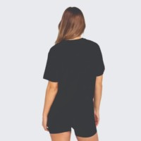 Camiseta Corta de Mezclilla 100% Algodón Negra Lisa Oversize para Mujer, Estilo Casual con Hombros Caídos y Cuello Redondo, con Agujeros