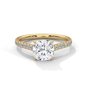 14k Yellow Gold Trendy Unique Design <b>Wedding</b> Engagement <b>Ring</b> Comes <b>Cushion</b> Cut Lab Grown Diamond Paved Band GRA Certified - Product Image 1