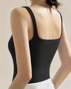 Women's Solid Knitted Tank Top Square Collar Casual Cotton Blend Breathable Double Lined Short Front Logo Quick Dry Eco-Friendly - Product Image 2