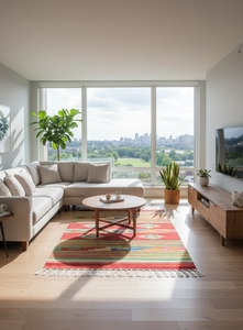 Tapis/chemin de table moderne en coton fleuri fait main, multicolore, lavable, avec envers réversible, idéal pour la maison, l'exercice et les voyages - Product Image 4