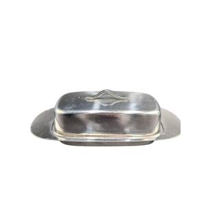 Beurrier classique en acier inoxydable avec couvercle et poignée, style vintage, en métal, pour table de cuisine, couleur argent - Product Image 1