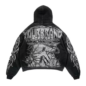 OEM survêtements personnalisés avec fermeture éclair et broderie au soleil sweatshirts avec impression bouffante sweatshirts 500GSM pullover survêtements lourds pour hommes - Product Image 2