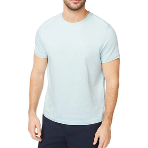 T-shirt pour homme bleu clair à manches courtes, coupe classique, col rond, jersey tricoté, 100% coton, couleur unie, design simple - Product Image 4