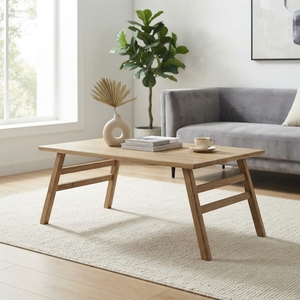 <b>Solid</b> <b>Wood</b> Rectangular Coffee Table Modern Minimalist A Line Frame Leg Natural Teak Style Wooden Tea Stand Living Room Furniture - Product Image 2