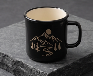 High Quality Custom Branding Enamel Coffee Mug Outdoor Wilderness Series <b>Iron</b> Metal Cup Featuring Mountain Sun and Forest Motif - Product Image 2