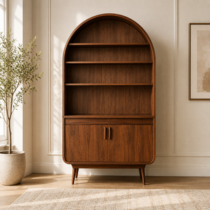 Librero Arqueado Moderno de Madera Sólida Hecho a Mano, Estantes Abiertos, Puertas de Madera, Mueble de Almacenamiento para Sala de Estar, Hotel u Oficina - Product Image 5