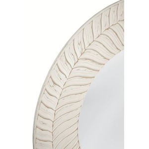 Hand-Carved <b>Round</b> Contemporary MDF <b>Wood</b> Feather/Leaf Accent <b>Mirror</b> From REHMAN CRAFT - Product Image 2