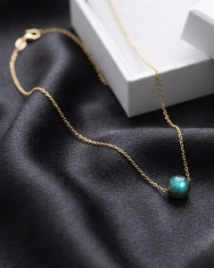 Handmade Polished Labradorite Gemstone <b>Necklace</b> Gold Tone Chain Minimalist <b>Boho</b> Luxury Jewelry Gift for Women - Product Image 2