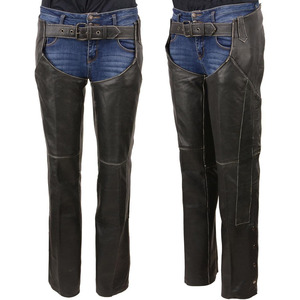 Chaps de Cuero Premium Clásicos Negros para Motocicleta, Cintura Baja, Sin Mangas, Marca Samroz Sports, para Todas las Temporadas - Product Image 3