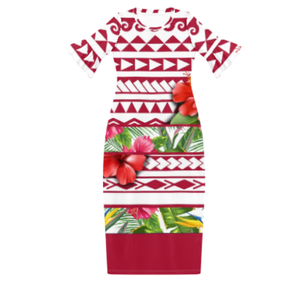 Robe asymétrique à une épaule avec imprimé de feuilles géométriques bleues pour femmes et filles, tenue assortie pour la famille - Product Image 6