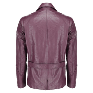 <b>Men</b> <b>White</b> Leather Safari <b>Jacket</b> Turn-down Collar Single Breasted Workwear Style Regular Fit Spring Outerwear - Product Image 2