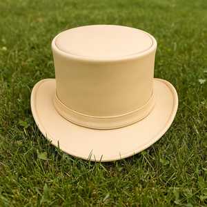 Premium quality custom made Handmade Beige Leather <b>Top</b> Hat Unique Steampunk & Victorian Style - Product Image 2