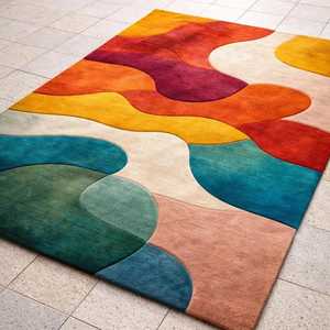 Tapis tufté à la main 100 % laine, à poils coupés, écologique, moderne, abstrait, géométrique, fait main, contemporain, pour la maison et usage commercial - Product Image 4