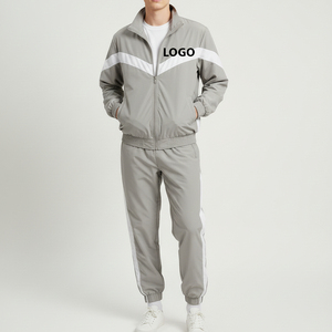 Survêtements personnalisés pour hommes avec logo OEM, coupe-vent bicolore, ensemble 2 pièces pour la gym, joggers unisexes à fermeture éclair, streetwear imprimé, survêtements mi-lourds - Product Image 1