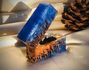 CUSTOM HANDMADE Wholesale Engagement <b>Proposal</b> Wedding Unique Double Slot Wooden and Resin Jewelry <b>Ring</b> <b>Box</b> - Product Image 2