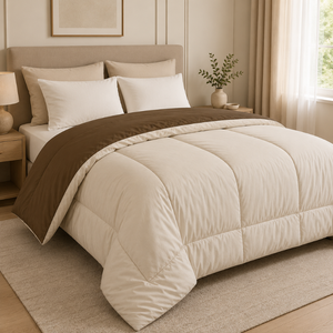 Luxury 300 GSM Cream Walnut Dual Tone Reversible Microfiber Comforter Plush <b>Bedding</b> | Cozy All Season <b>Quilt</b> for Premium Hotel - Product Image 1