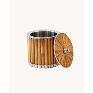 Seau à glace en bois avec doublure en acier inoxydable, bac à vin isotherme de luxe à double paroi, seau à glace côtelé pour bar, vente en gros - Product Image 1