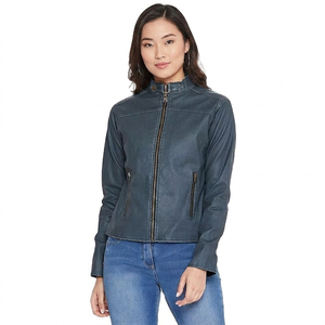 Veste de motard en cuir véritable pour femme, style Café Racer, col matelassé, coupe ajustée, en peau d'agneau, vente en gros personnalisée - Product Image 1