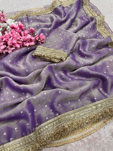 Sari en tissu mousse de créateur, Sari en dentelle royale Jari, Sari Jari Butti en mousse, Sari de cérémonie, Sari ethnique de créateur pour soirée - Product Image 6