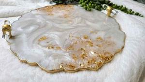 Bandeja Decorativa de Resina de Lujo, Bandeja de Servicio de Epoxi, Organizador de Mesa de Centro de Mármol, Artículo de Decoración para el Hogar, Bandeja con Diseño Floral - Product Image 5