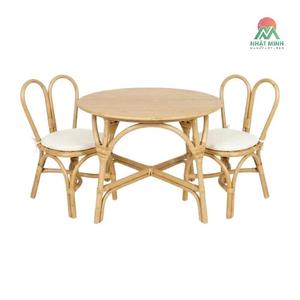 Juego de Mesa y Sillas de Ratán para Niños Nhat Minh, Diseño Redondo con Respaldo Dividido, Estilo Rústico, Muebles de Interior, Asiento de Espuma, Duradero - Product Image 2