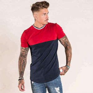 Mens Red Plain Slim Fit Crew Neck Short Sleeve <b>Athletic</b> Cotton Curved Hem Casual Summer Fashion Top Custom Logo OEM ODM - Product Image 4