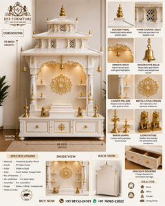 Pashupatinath Inspired Hand-Carved Nepali Pagoda <b>Mandir</b> White and Gold Wooden <b>Home</b> Temple with Storage Drawers <b>Pooja</b> Ghar London - Product Image 5