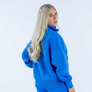 Sudadera con capucha de cuello alto y cremallera de un cuarto para mujer, azul eléctrico, de manga larga, forro polar cepillado, informal, cómoda, a la moda, para invierno - Product Image 1