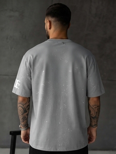 Camiseta de Manga Corta con Cuello Redondo Gris para Hombre, con Estampado Plateado, Corte Holgado, Estilo Urbano, Tejido Jersey - Product Image 2