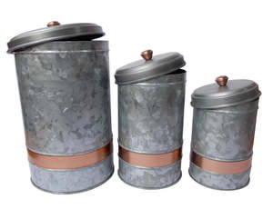 Galvanized Metal Kitchen Storage <b>Canister</b> <b>Set</b> with Copper Band Airtight Food Storage Containers - Product Image 3