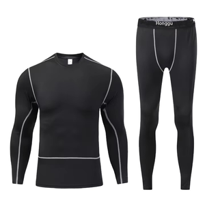 Ensemble de compression noir pour homme à manches longues, col ras du cou, séchage rapide, écologique, imperméable, en Spandex et Polyester, haut et pantalon - Product Image 3