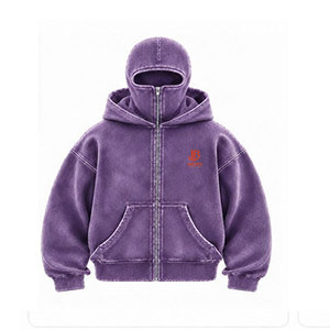 Sweat à capuche masqué surdimensionné personnalisé unisexe streetwear délavé à l'acide, pull cagoule tendance avec logo de marque personnalisé - Product Image 1