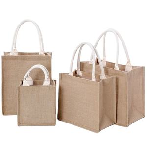 Sac fourre-tout en jute réutilisable écologique avec logo personnalisé imprimé laminé avec poignée en bambou Solution d'achat durable - Product Image 5