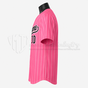 Camiseta de Béisbol Personalizada con Rayas Rosas, Uniforme de Equipo Sublimado Premium, Ligera, Transpirable, con Botones - Product Image 4